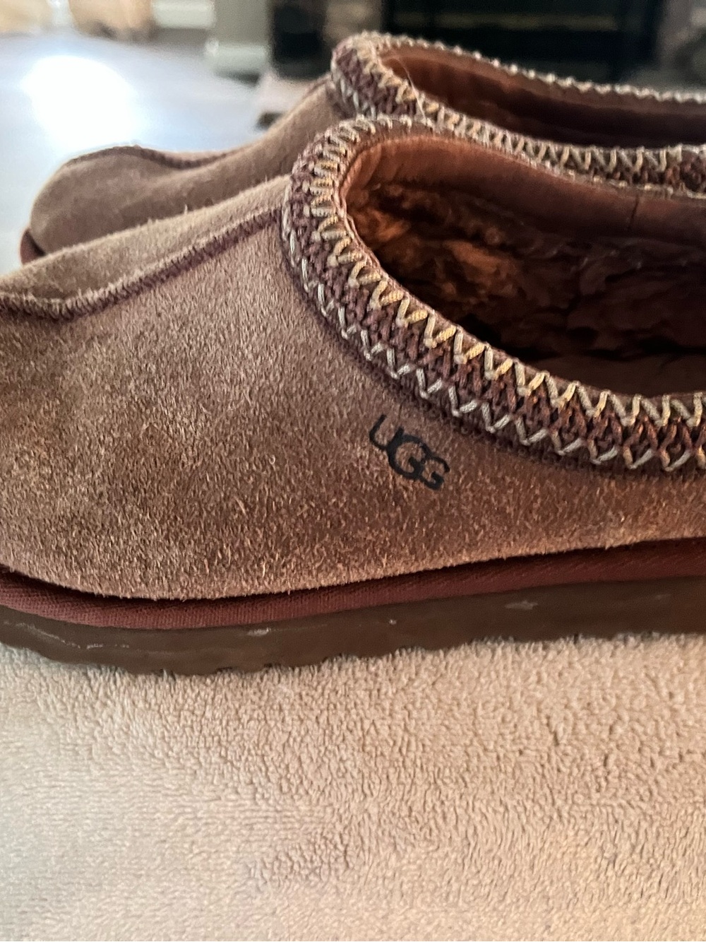 UGG Chestnut Suede Slip-On Shearling Slippers